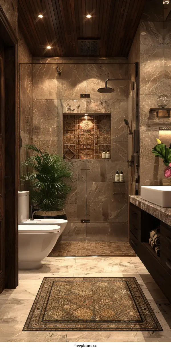 Luxury Tropical Bathroom Interior Design Illustration