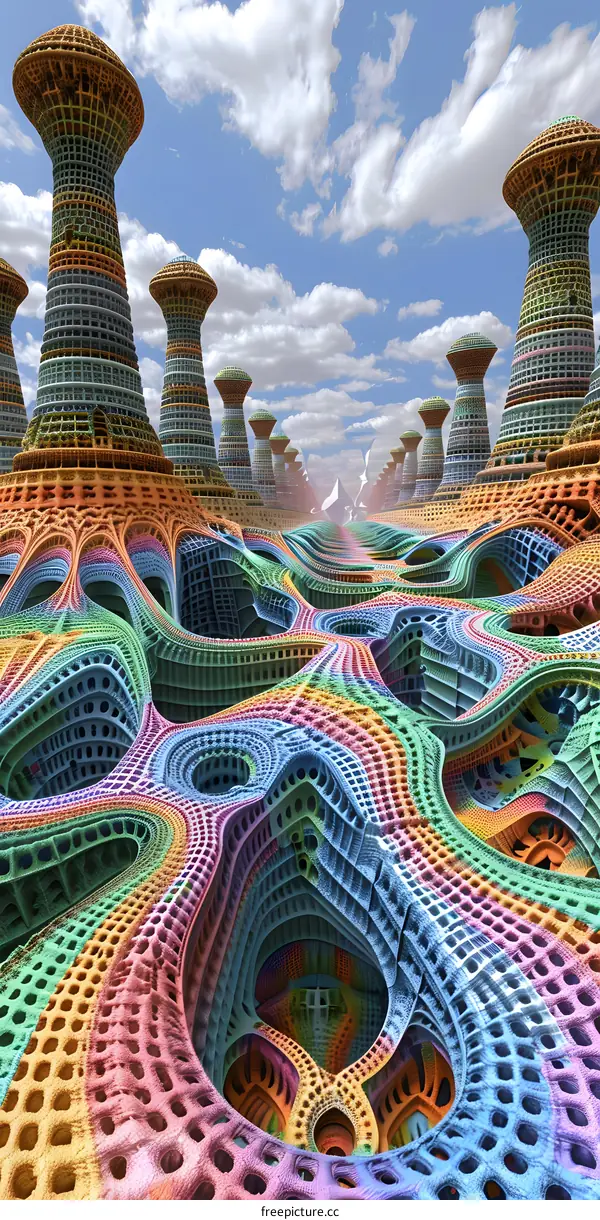 Colorful Abstract Fractal Landscape with Towers