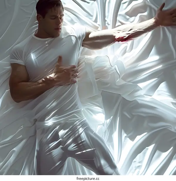 Man in White Lying on White Fabric