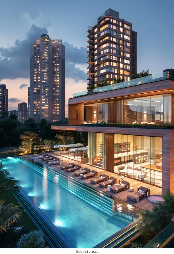 Modern residential complex with swimming pool