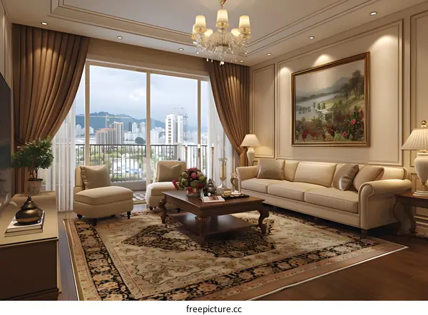 Modern Living Room Interior Design with City View