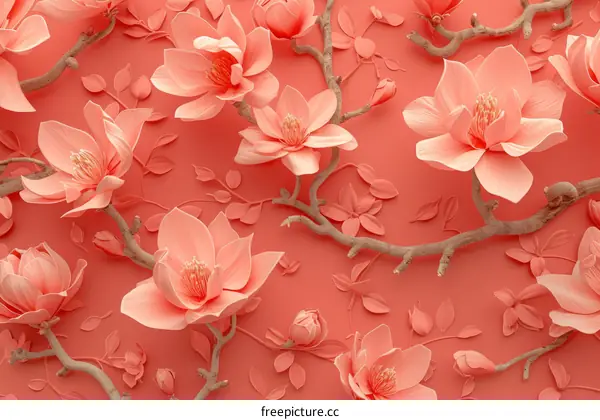 Pink magnolia flowers on a pink background