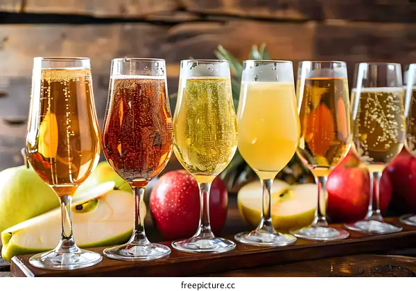 Tasting Flight of Craft Apple Cider in Glasses