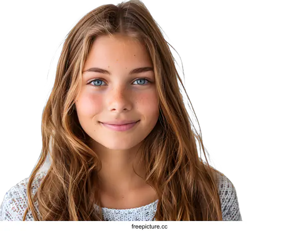 [Transparent Background PNG]Portrait of a beautiful smiling teenage girl with freckles and blue eyes