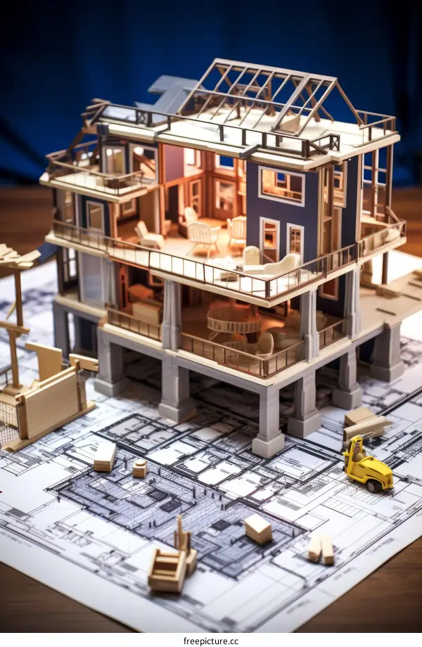 A 3D rendering of a house under construction