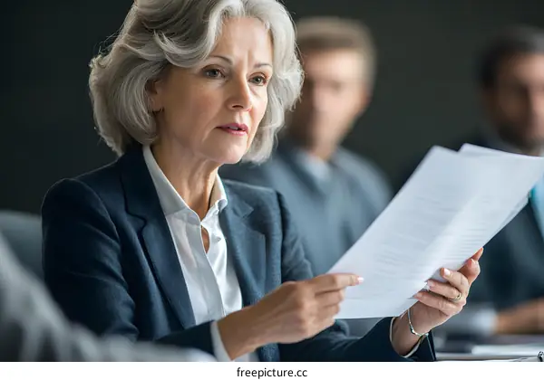Businesswoman reading document in meeting