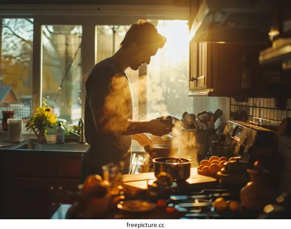 Man cooking in a kitchen