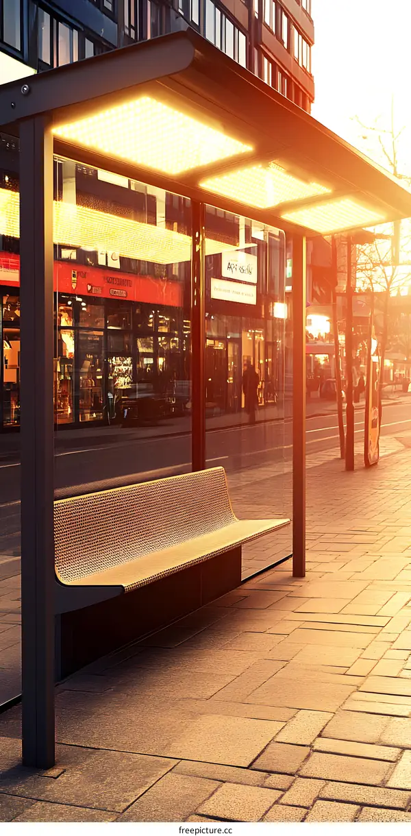 Modern Bus Stop with Glass Panels and LED Lights
