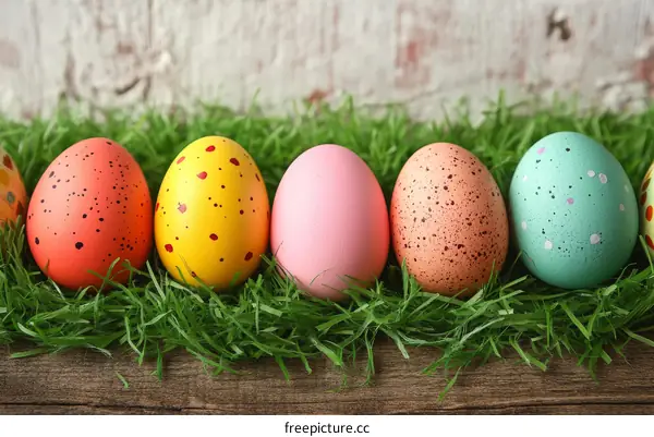 Colorful Painted Easter Eggs in Grass
