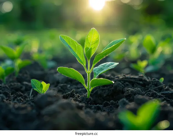 Green Sprout Emerging from Soil in Sunlight