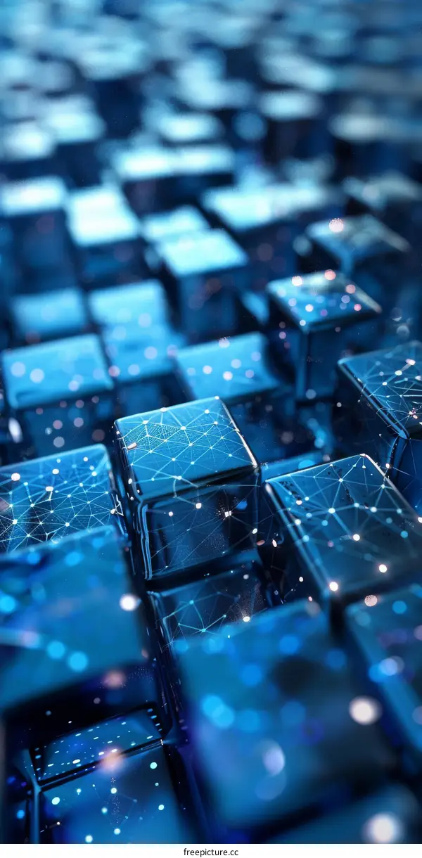 Blue glowing cubes with network connections