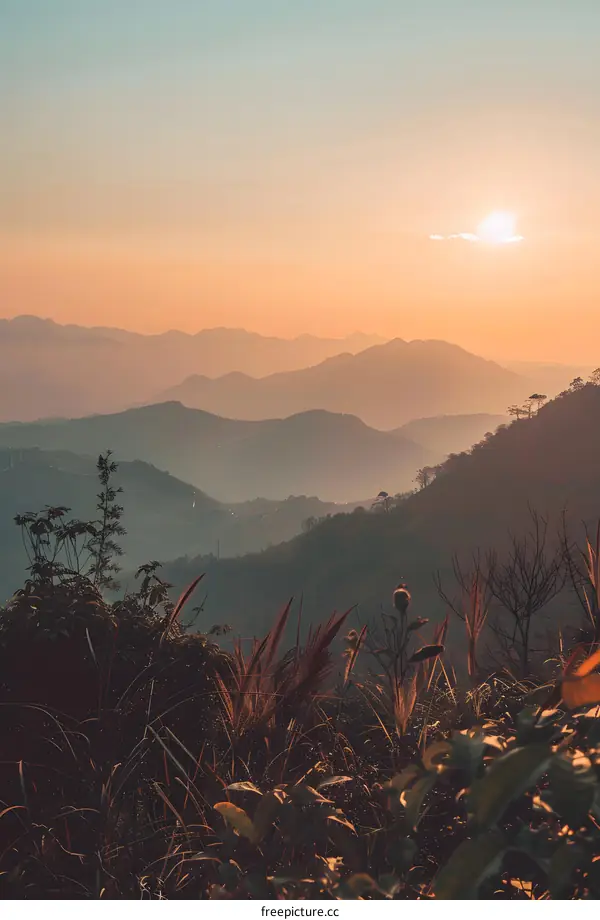 Mountain Range with Sunset Sky