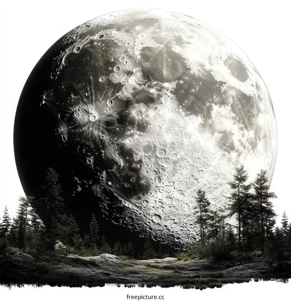 Giant Moon Over a Forest Landscape