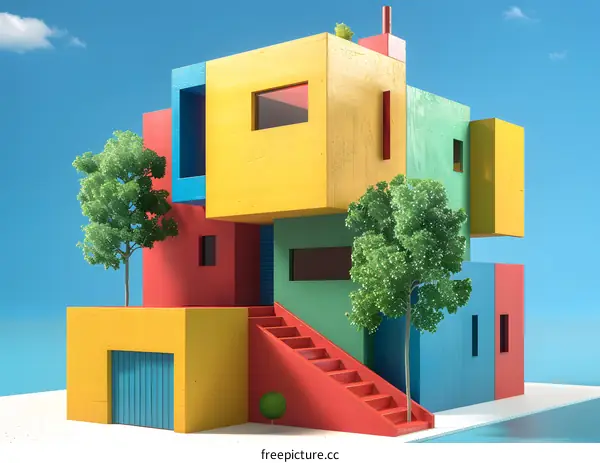 Modern Colorful Architecture with Trees