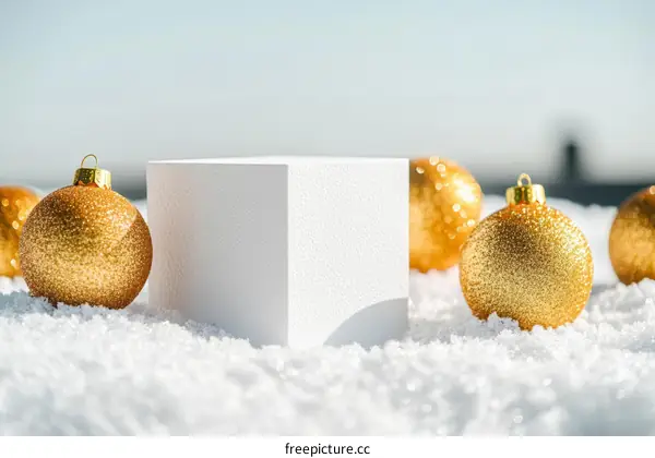 Christmas Ornament Display on Snowy Surface