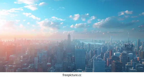 Aerial View of New York City Skyline at Sunrise