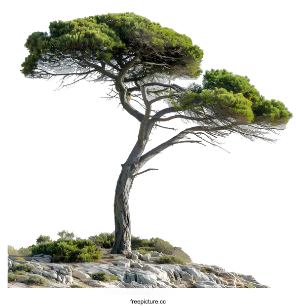 [Transparent Background PNG]Lone Tree on a Cliff Isolated Against White Background