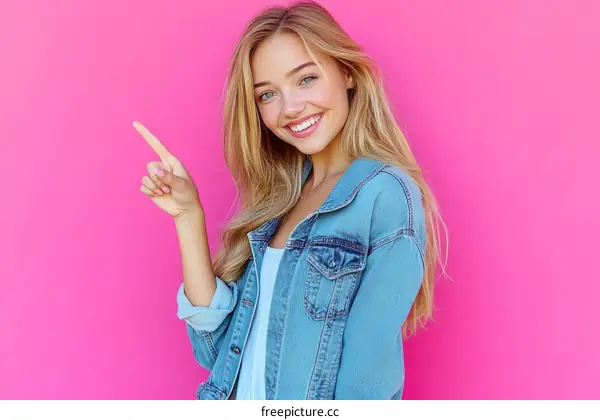 Smiling Blonde Woman Pointing