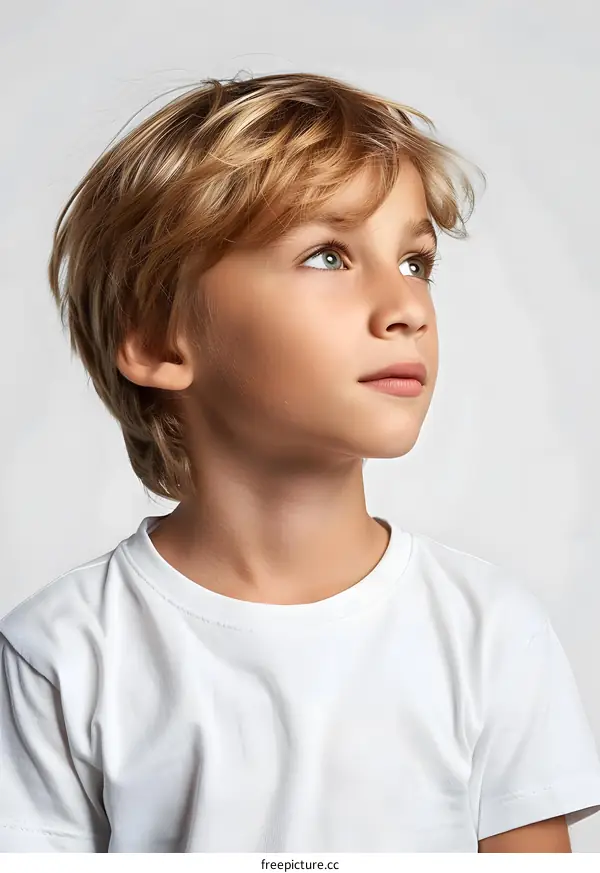 Portrait of a boy with blond hair and green eyes