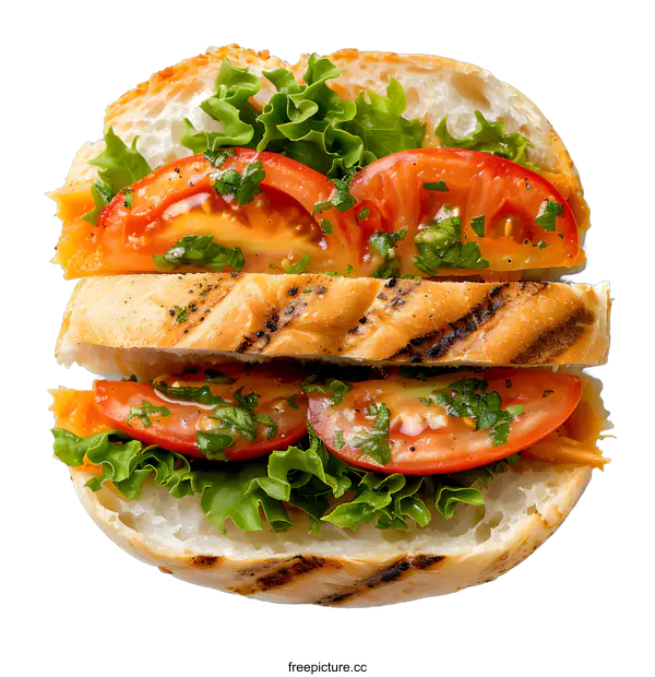 [Transparent Background PNG]Grilled Tomato and Lettuce Sandwich on White Background