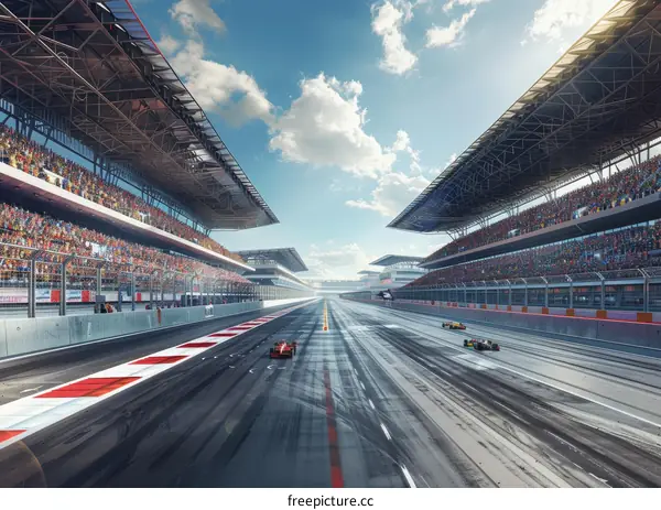 Formula One cars racing on a track