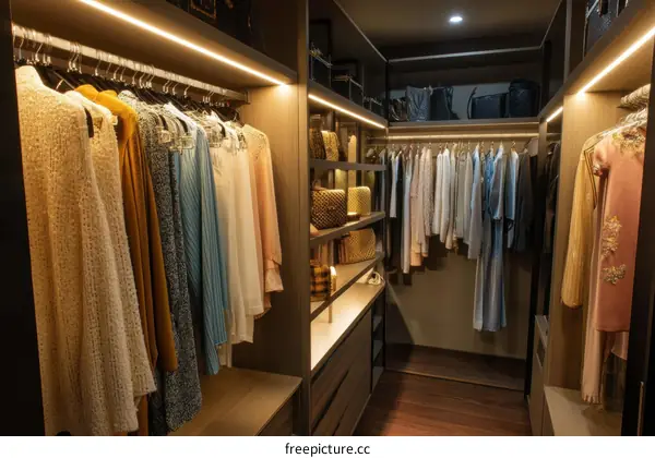 Luxury Walk-in Closet with Organized Clothing