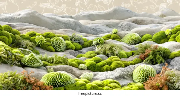 Green Moss and Stone Abstract Landscape
