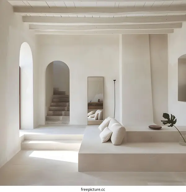 Minimalist Interior Design with White Walls and Wooden Beams