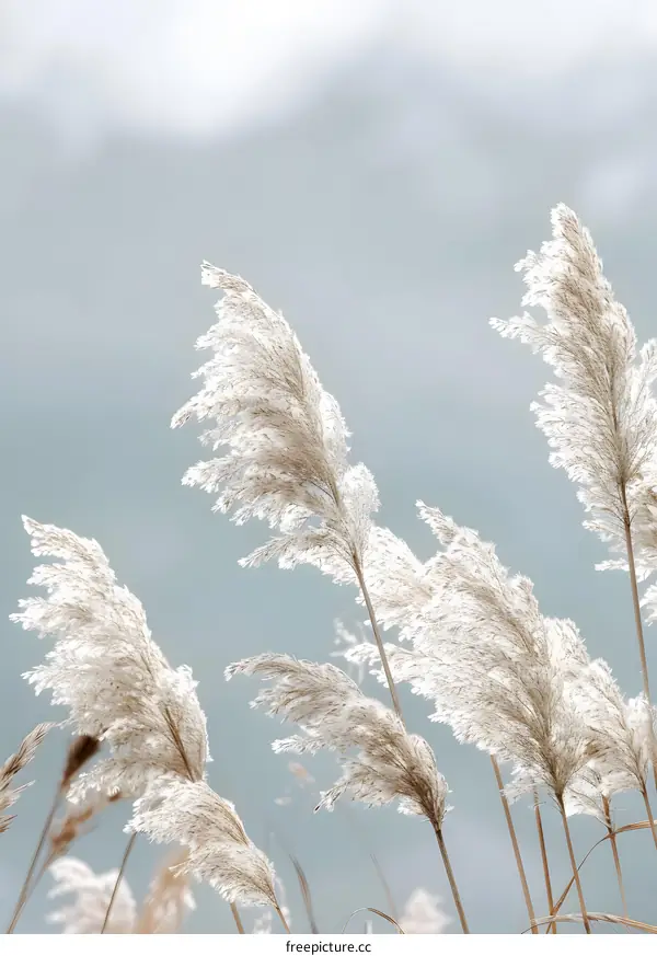 Fluffy White Grass Against Blue Sky