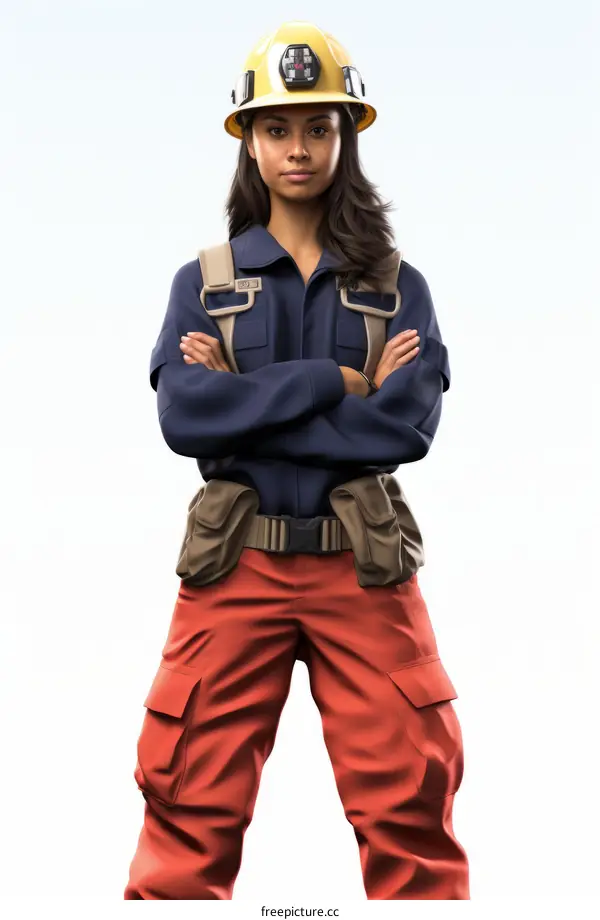 A female miner wearing a hard hat and safety gear