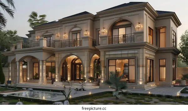 Elegant Luxury Mansion Exterior Design Illustration