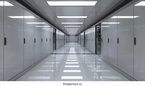 Modern Server Room Interior Design with White Walls and Bright Lights