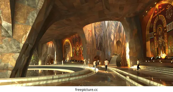 Modern Cathedral Interior Design With People Walking