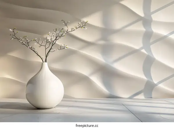 Elegant White Vase with Blossoms in Minimalist Interior