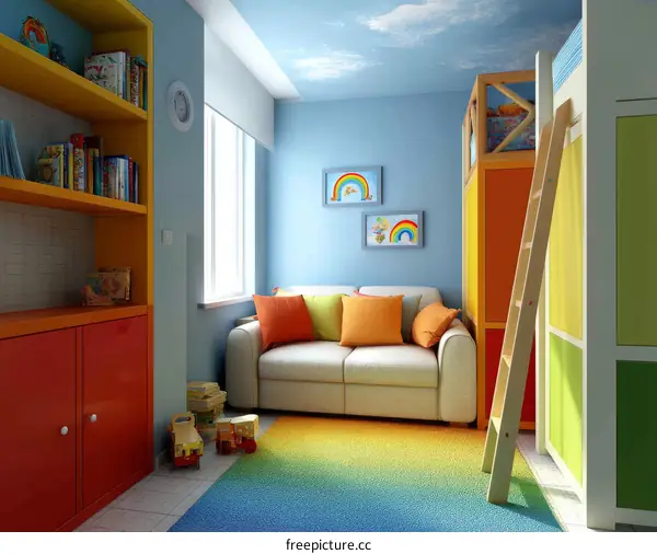 Colorful Kids Room Interior Design Illustration
