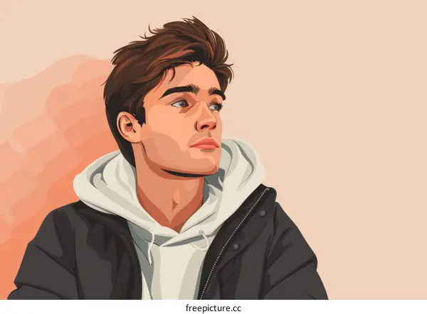 Man in a Black Jacket with a White Hoodie Looking Away