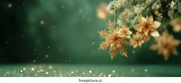 Golden Christmas Decorations on a Teal Background