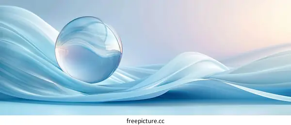 Blue Wavy Abstract Background with Glass Sphere