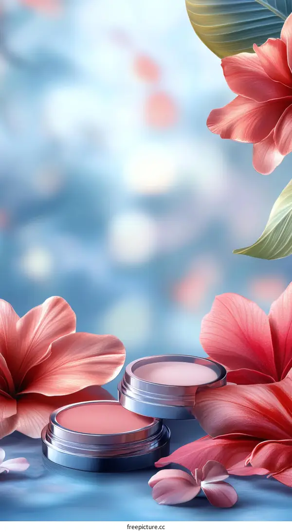 Elegant Blush Cosmetics Display with Floral Elegance