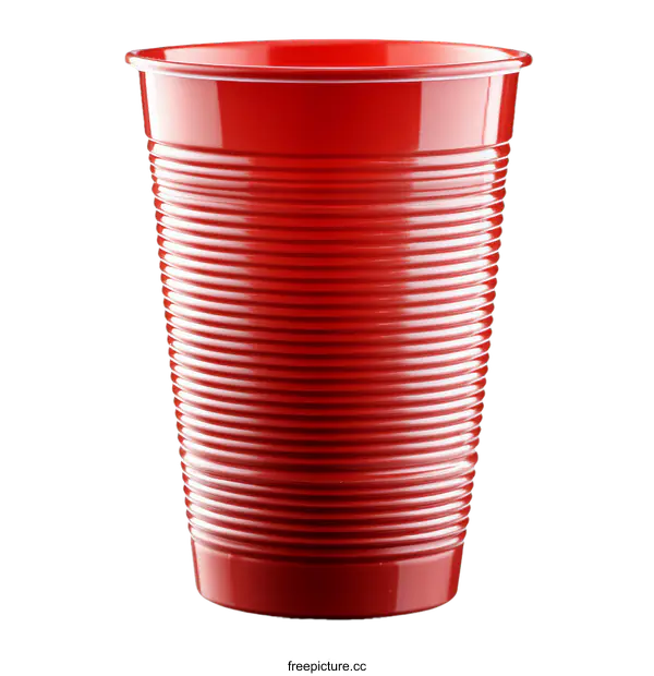 [Transparent Background PNG]Red Plastic Disposable Cup with Ribbed Texture