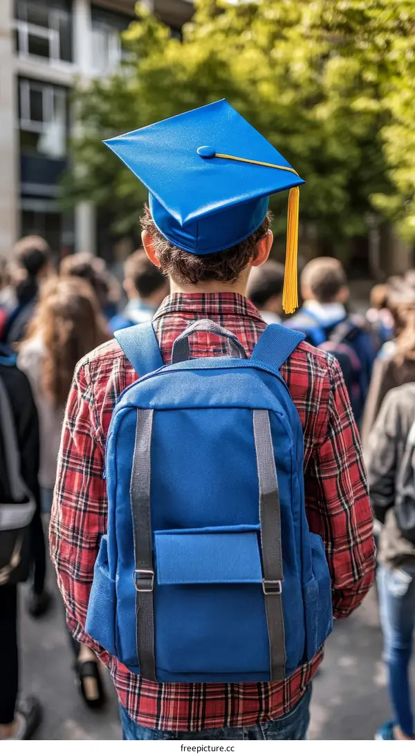 Graduation Day Scene with Student in Blue Graduation Cap