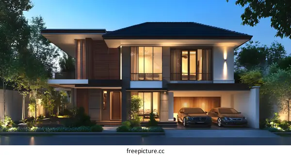 Modern Luxury Home with Two Car Garage and Garden