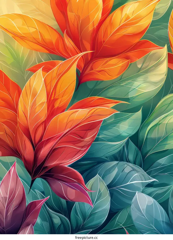 Colorful Tropical Leaves Illustration