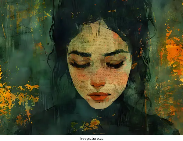 portrait of a young woman with dark hair and green eyes