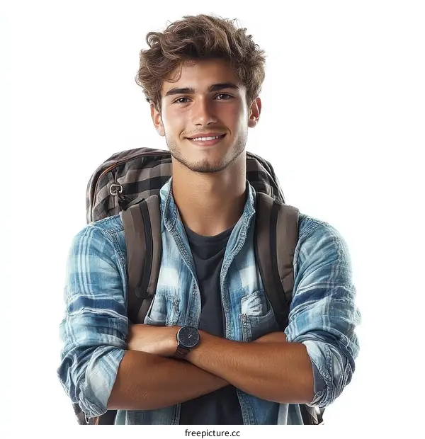 Happy Young Man with a Backpack