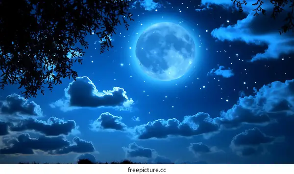 Night Sky with Full Moon and Stars