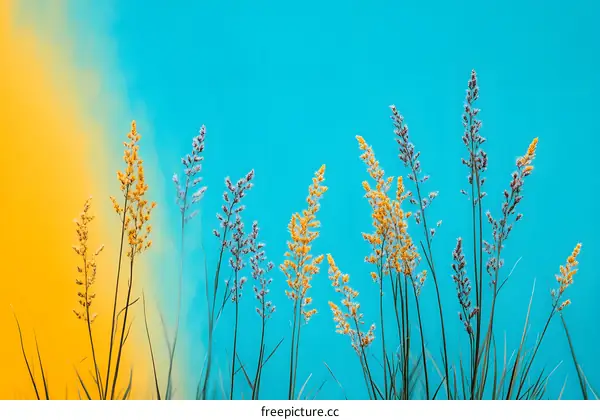 Abstract Yellow and Blue Grass Minimalist Nature Background