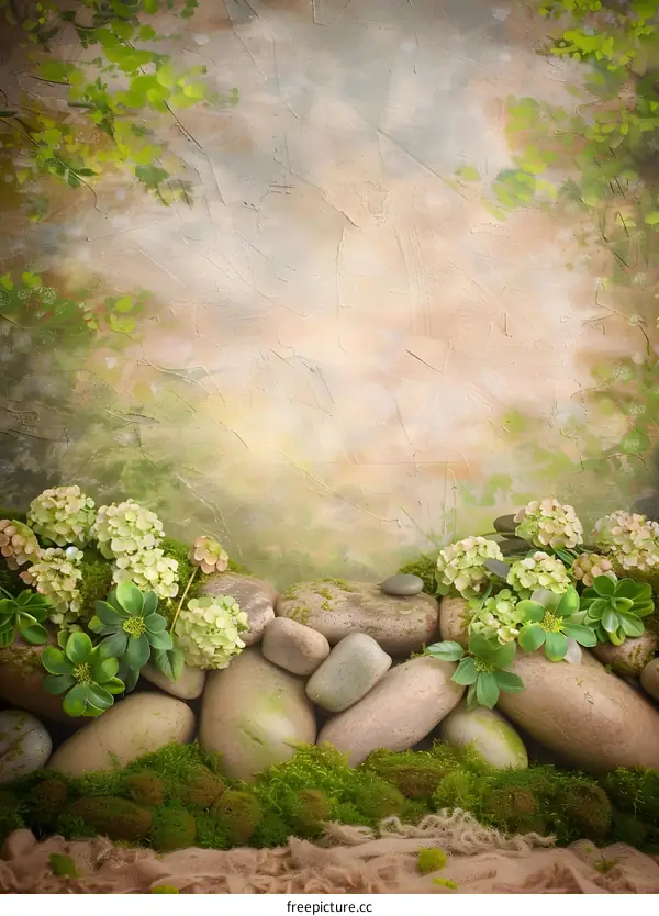 Green Floral Background With Stones