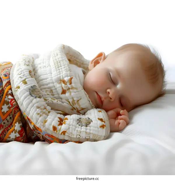 Sleeping baby on white blanket