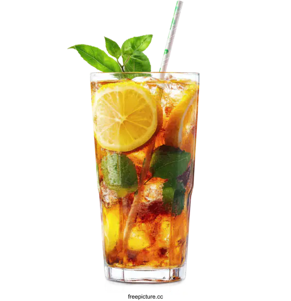 [Transparent Background PNG]Refreshing Iced Tea with Lemon and Mint